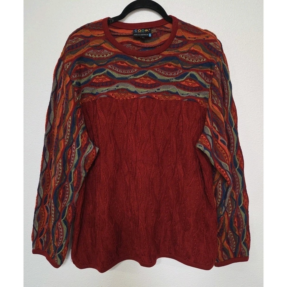 Vintage 90s Y2K Coogi 3D 100% Mercerised Cotton Sweater Red Size XL Rare